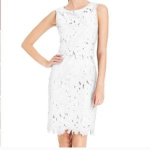 Ellen Tracy Floral Lace Popover Dress White 12 NWT